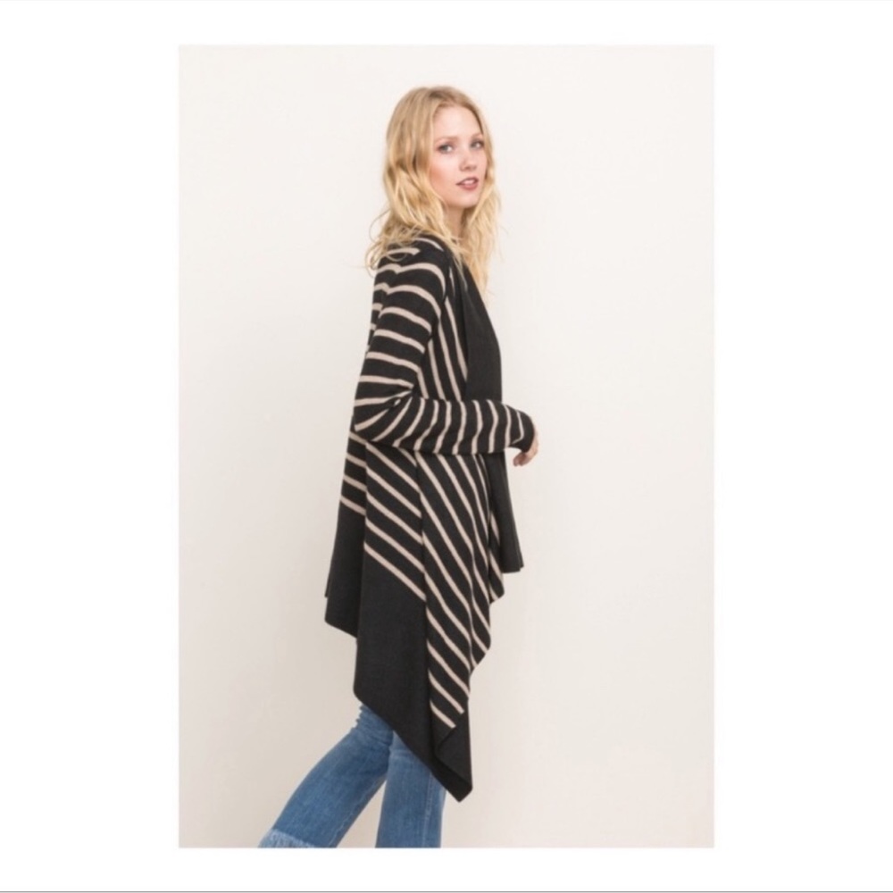 Mystree | Cardigan | Black & Beige Stripe Open Cardigan - Picture 3 of 12